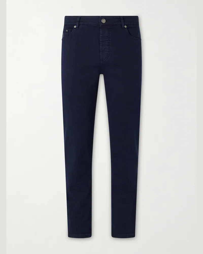 Brunello Cucinelli Slim-Fit Straight-Leg Logo-Embroidered Jeans Blue