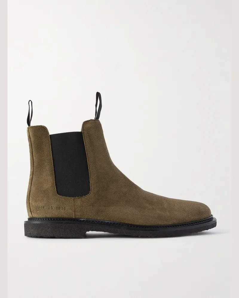 Common Projects Chelsea Boots aus gewachstem Veloursleder Grün
