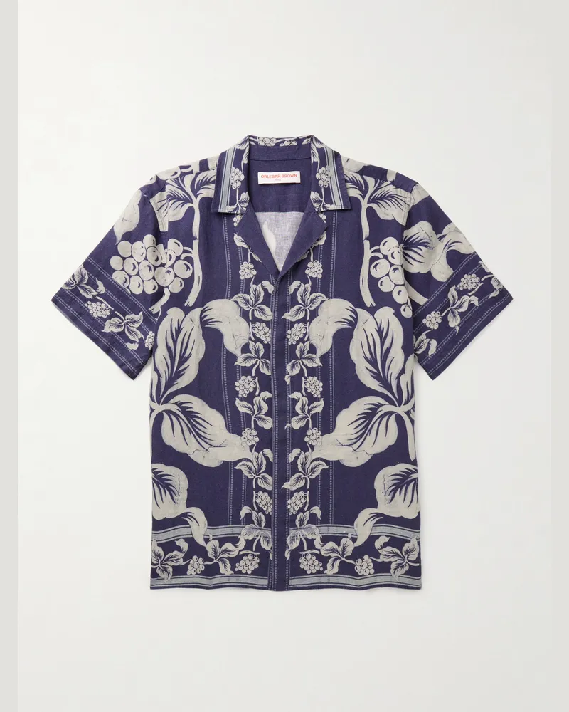 Orlebar Brown Maitan Camp-Collar Printed Linen Shirt Blue