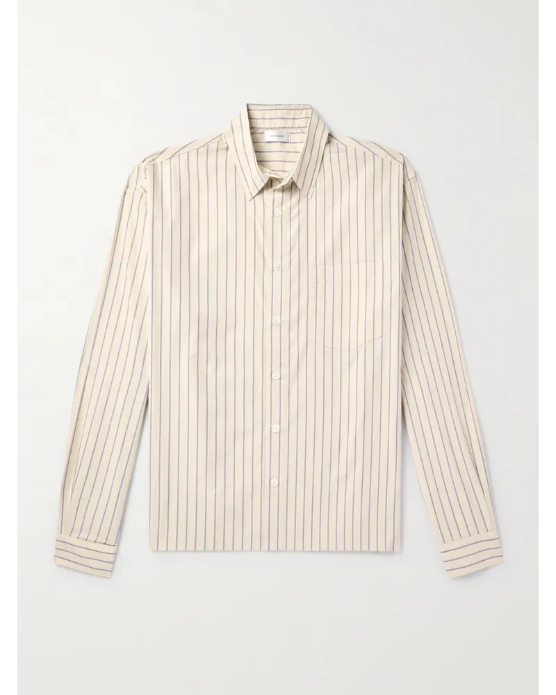 John Elliott + Co Gestreiftes Hemd aus Baumwollpopeline mit Button-Down-Kragen Neutral