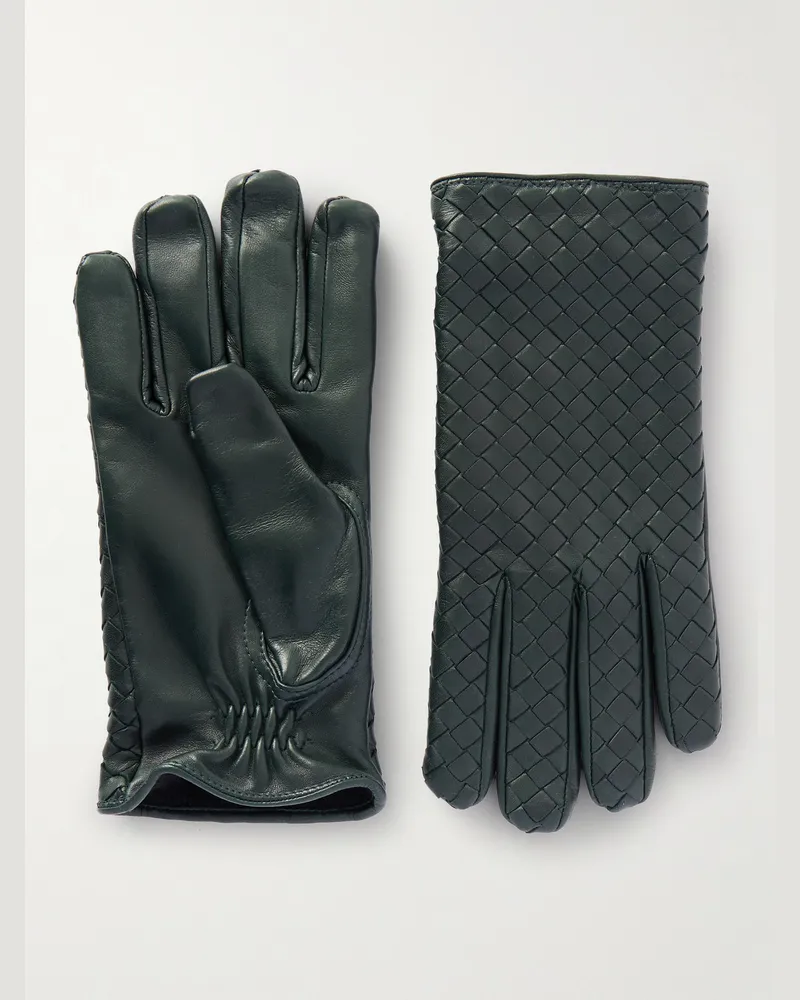 Bottega Veneta Handschuhe aus Intrecciato-Leder Grün