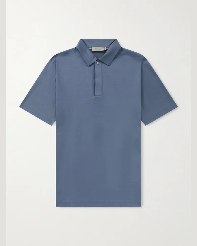 Canali Cotton-Jersey Polo Shirt Blue