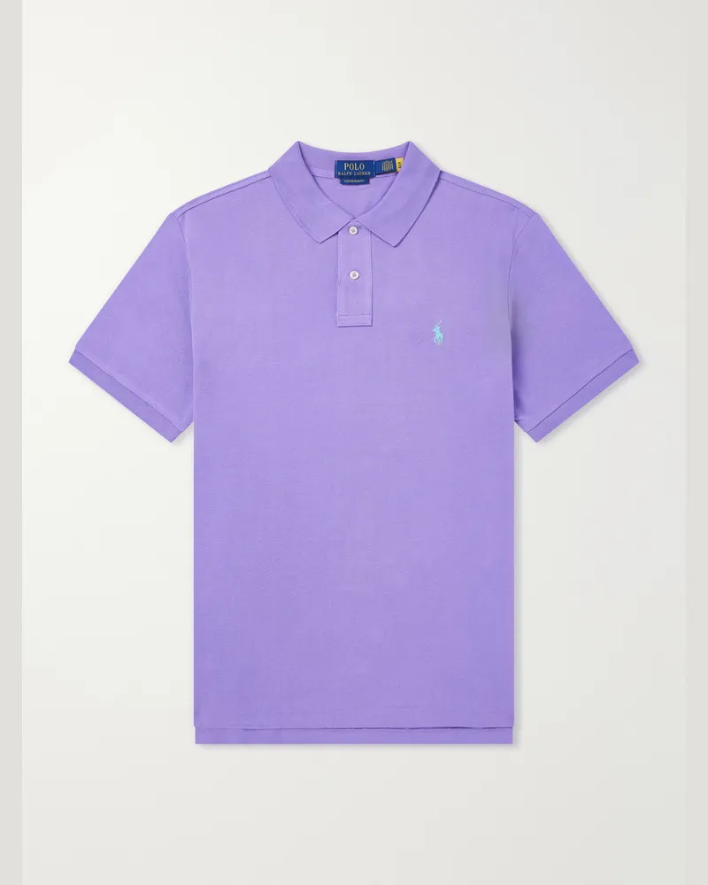 Ralph Lauren Logo-Embroidered Cotton-Piqué Polo Shirt Purple
