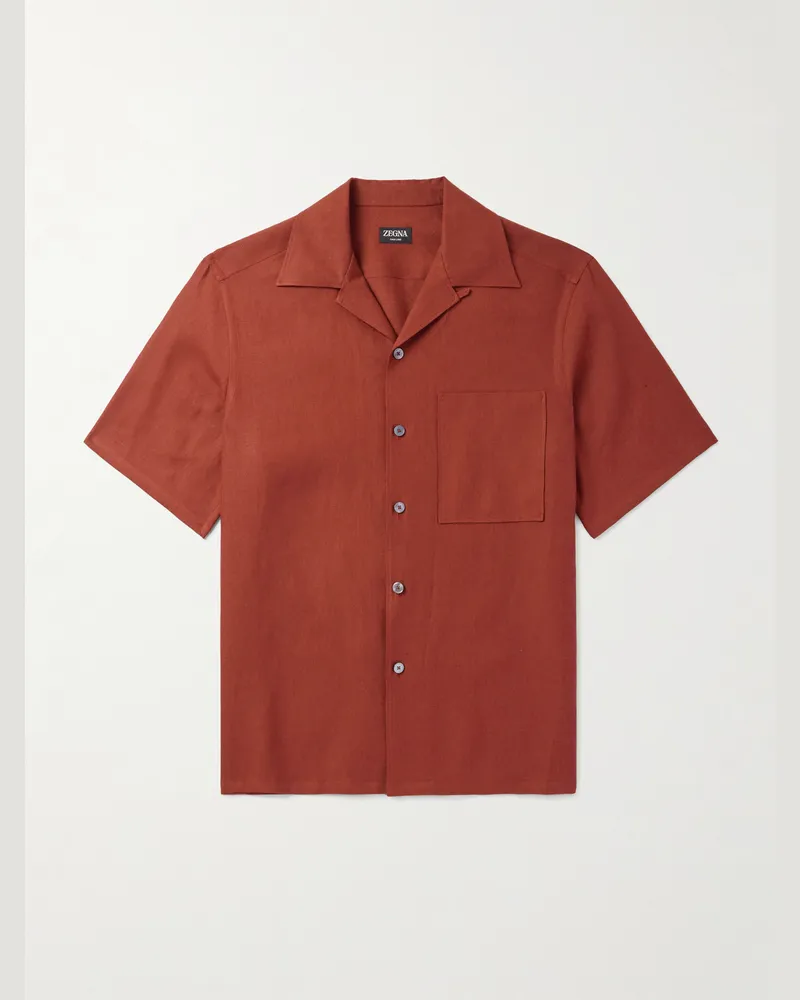 Ermenegildo Zegna Hemd aus „Oasi“-Leinen mit wandelbarem Kragen Rot