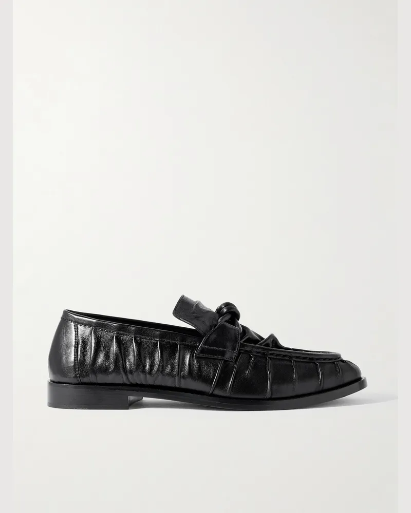 Bottega Veneta Astaire Knotted Crinkled Leather Loafers Black