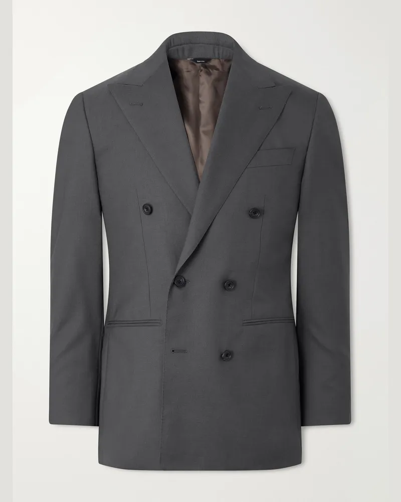 Thom Sweeney Double-Breasted Wool-Twill Suit Jacket Gray