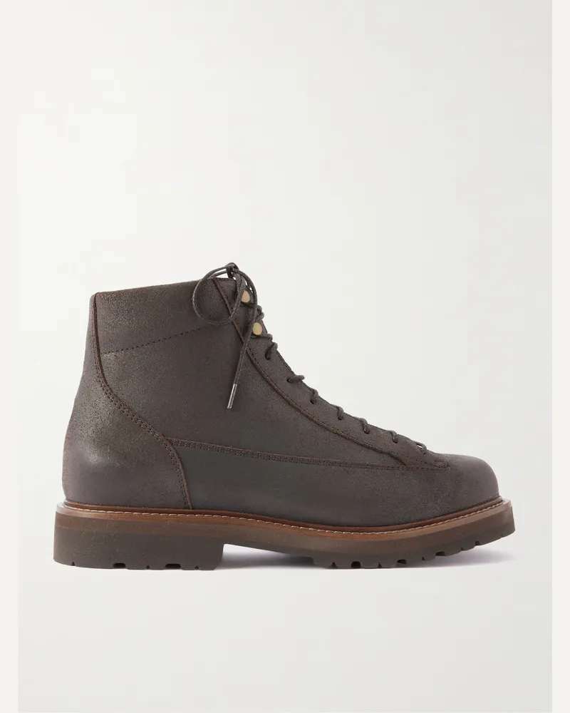 Brunello Cucinelli Wanderschuhe aus gewachstem Veloursleder Braun