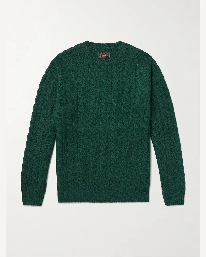 Beams Plus Pullover aus Wolle in Zopfstrick Grün