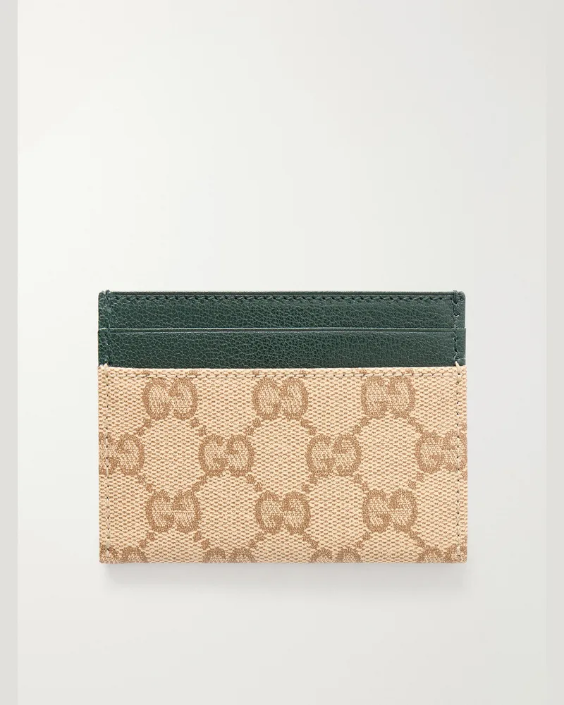 Gucci Essence Classic Leather-Trimmed Coated-Canvas Cardholder Neutrals
