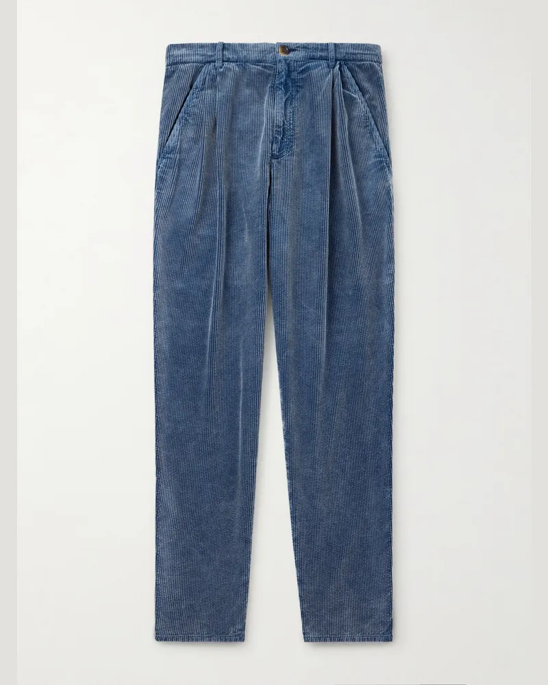 Brunello Cucinelli Tapered Cotton-Corduroy Trousers Blue