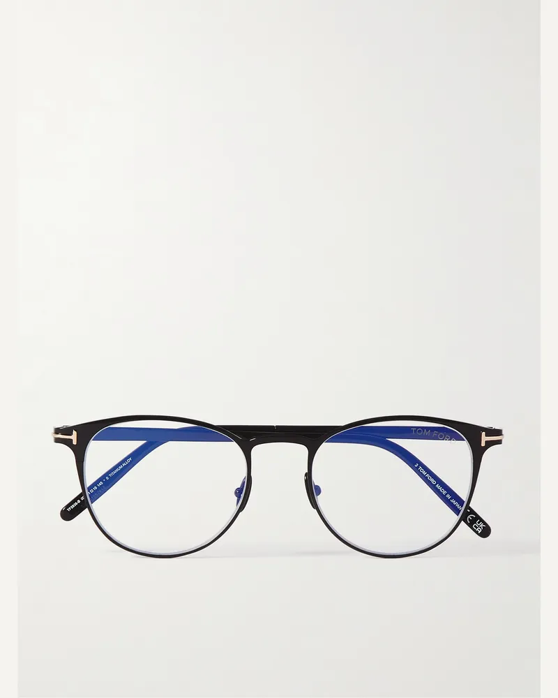 Tom Ford Brille mit rundem Rahmen aus Titan mit Blaulichtfilter Schwarz