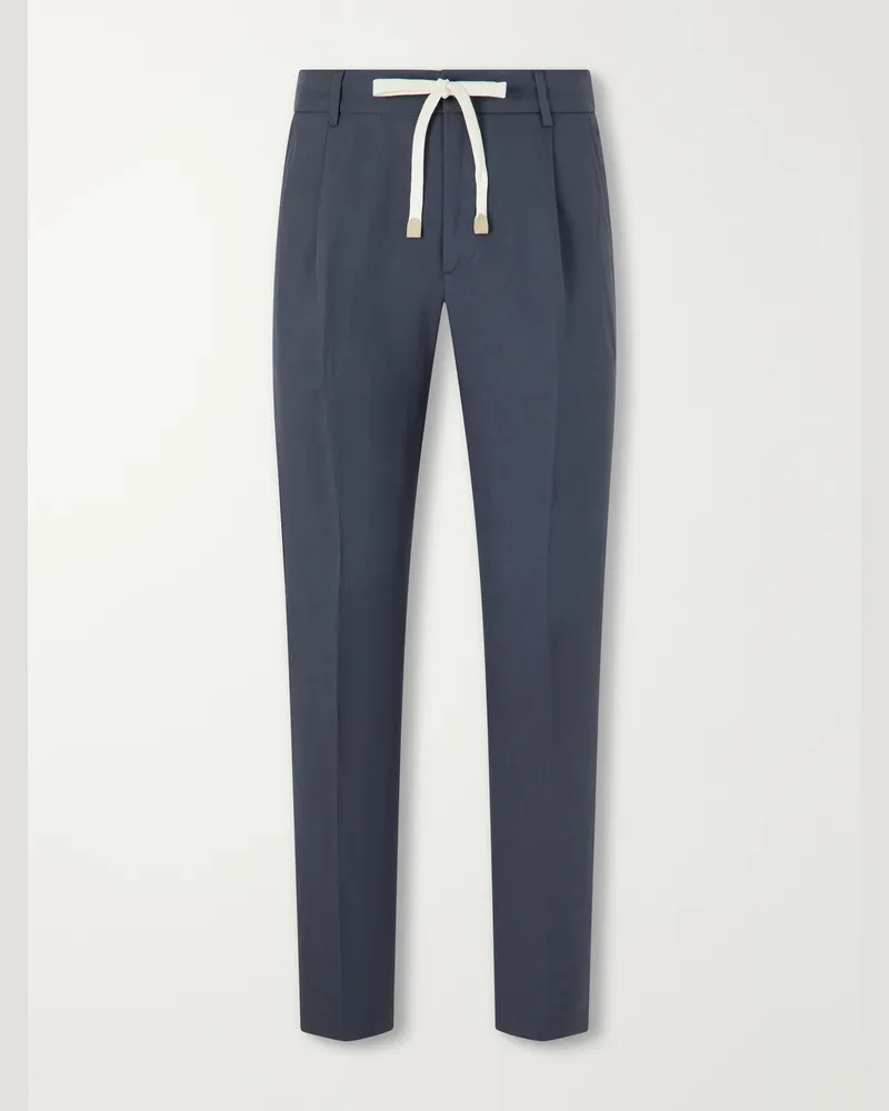 Eleventy Straight-Leg Lyocell and Linen-Blend Trousers Blue