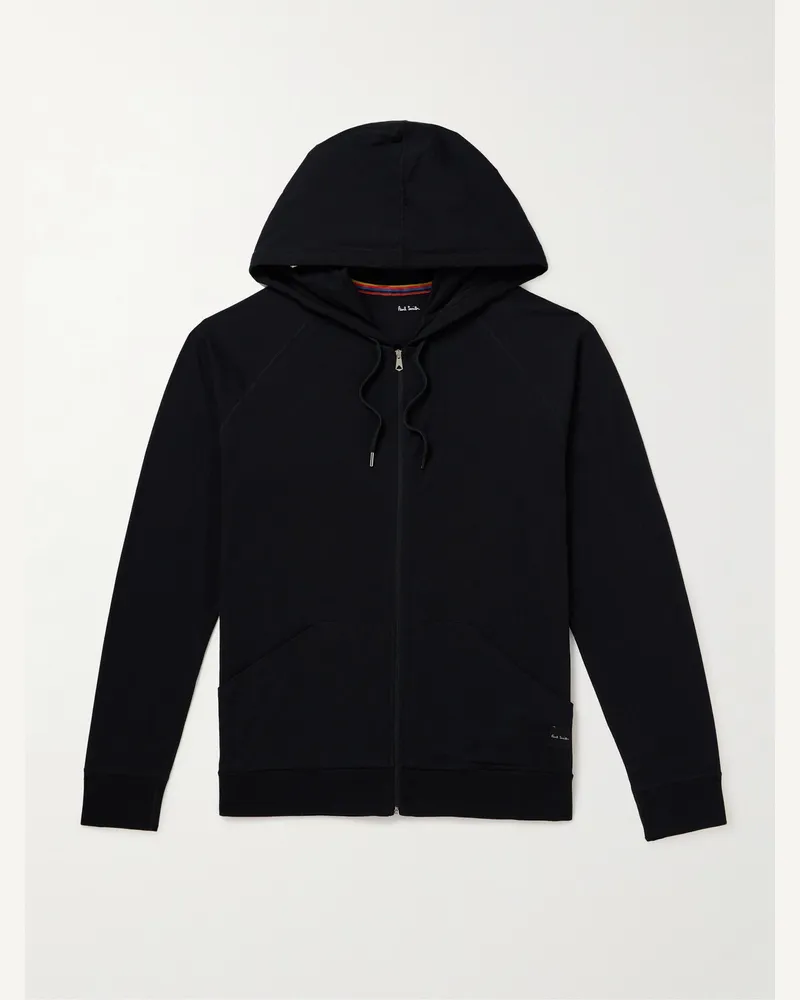 Paul Smith Grosgrain-Trimmed Cotton-Jersey Zip-Up Hoodie Black