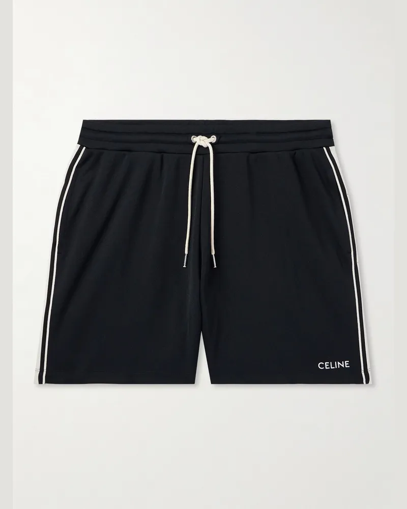 Celine Gerade geschnittene Shorts aus Jersey mit Kordelzugbund, Streifen und Logostickerei Schwarz