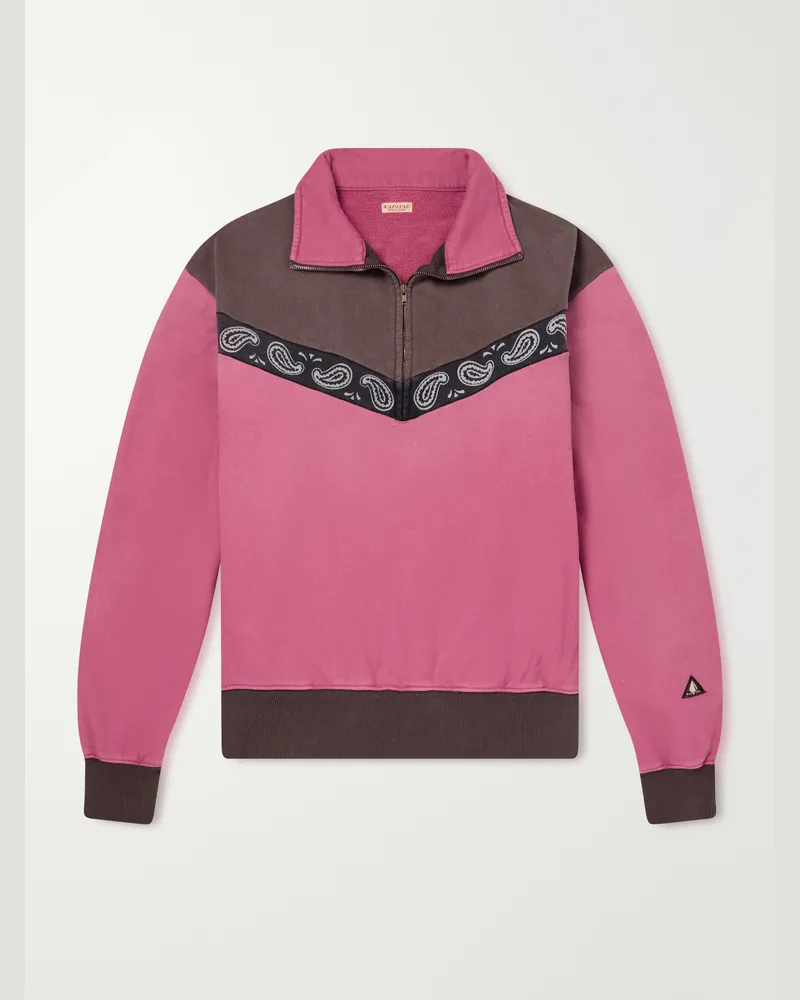KAPITAL Colour-Block Paisley-Trimmed Cotton-Jersey Half-Zip Sweatshirt Pink