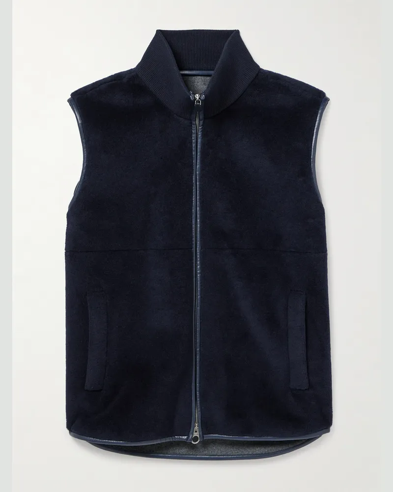 Loro Piana Ennio Leather-Trimmed Wool and Silk-Blend Fleece Gilet Blue