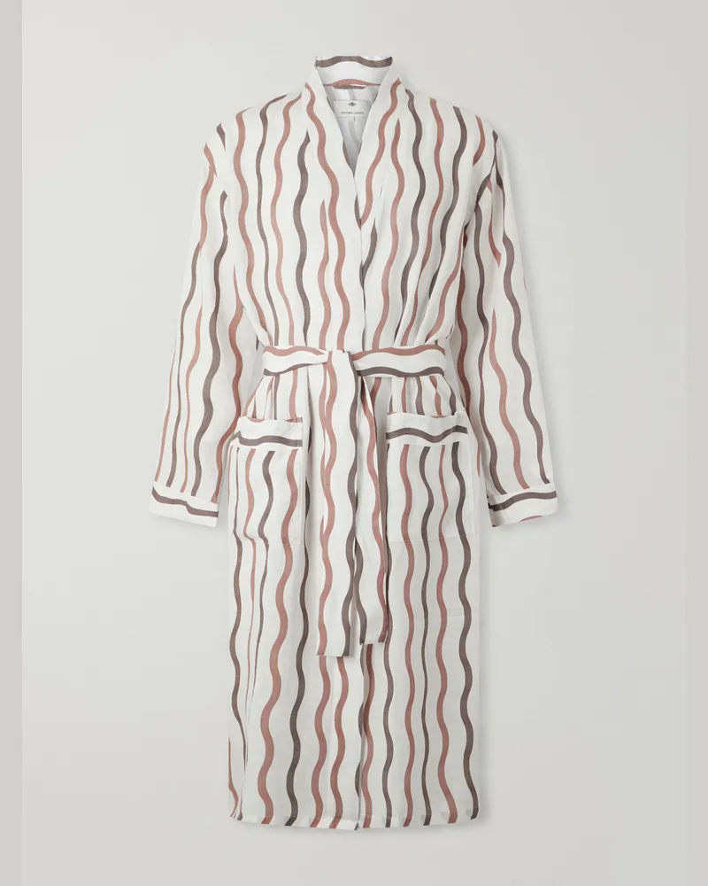 Frescobol Carioca La Marzocco Striped Belted Tencel® and Linen-Blend Pyjamas Neutrals