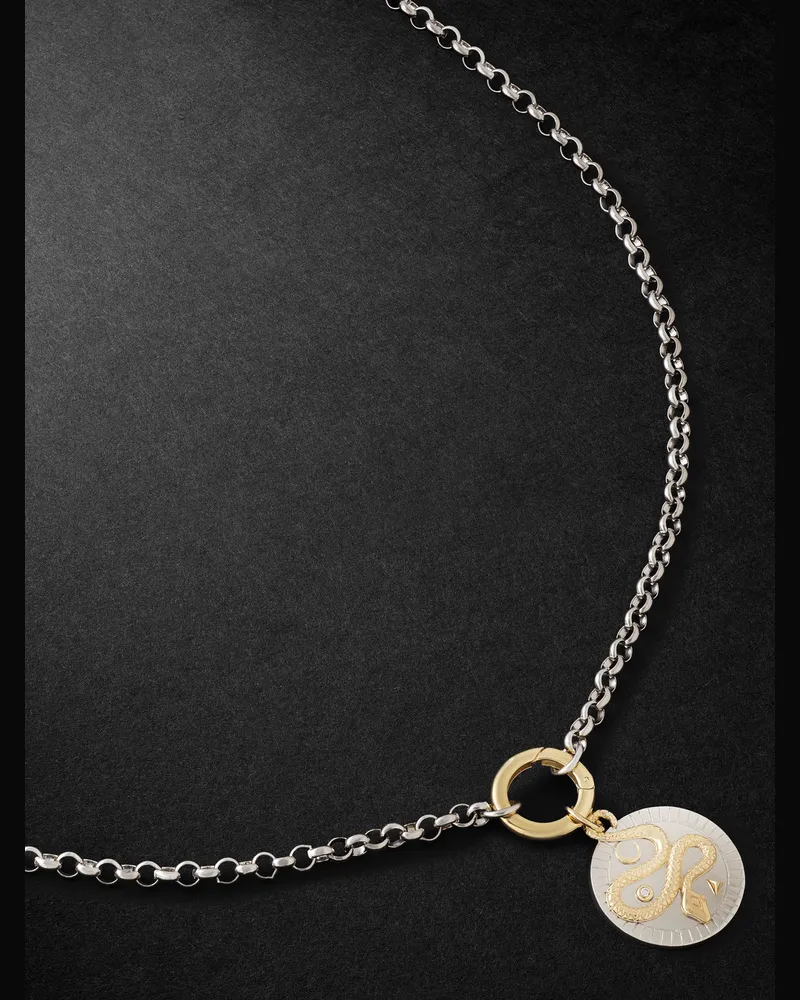 FOUNDRAE Wholeness Anhängerkette aus Gelb- und Weißgold mit Diamant Silber
