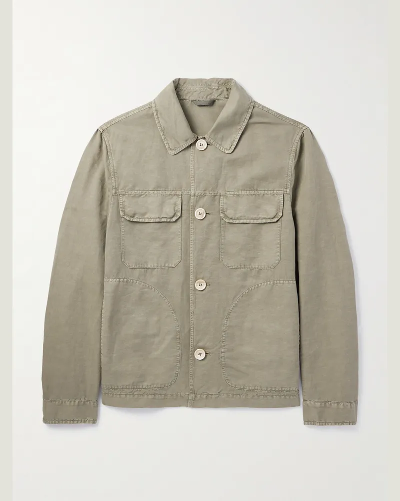 Brunello Cucinelli Hemdjacke aus Gabardine aus einer Leinen-Baumwollmischung Braun