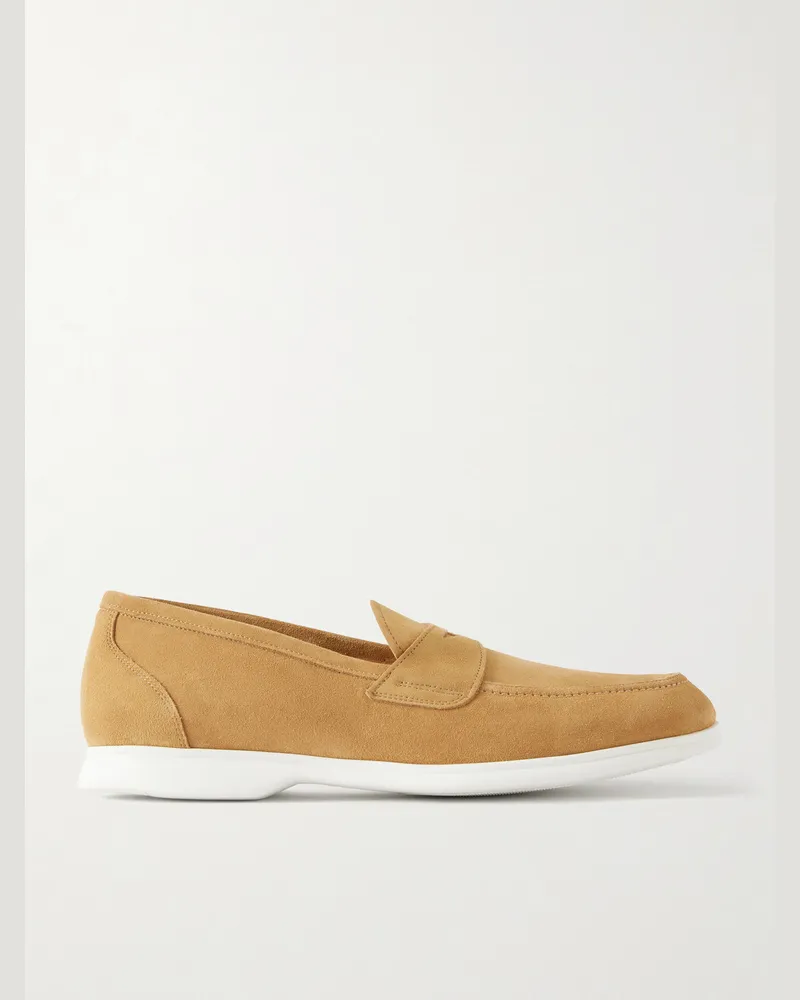 Kiton Suede Penny Loafers Neutrals