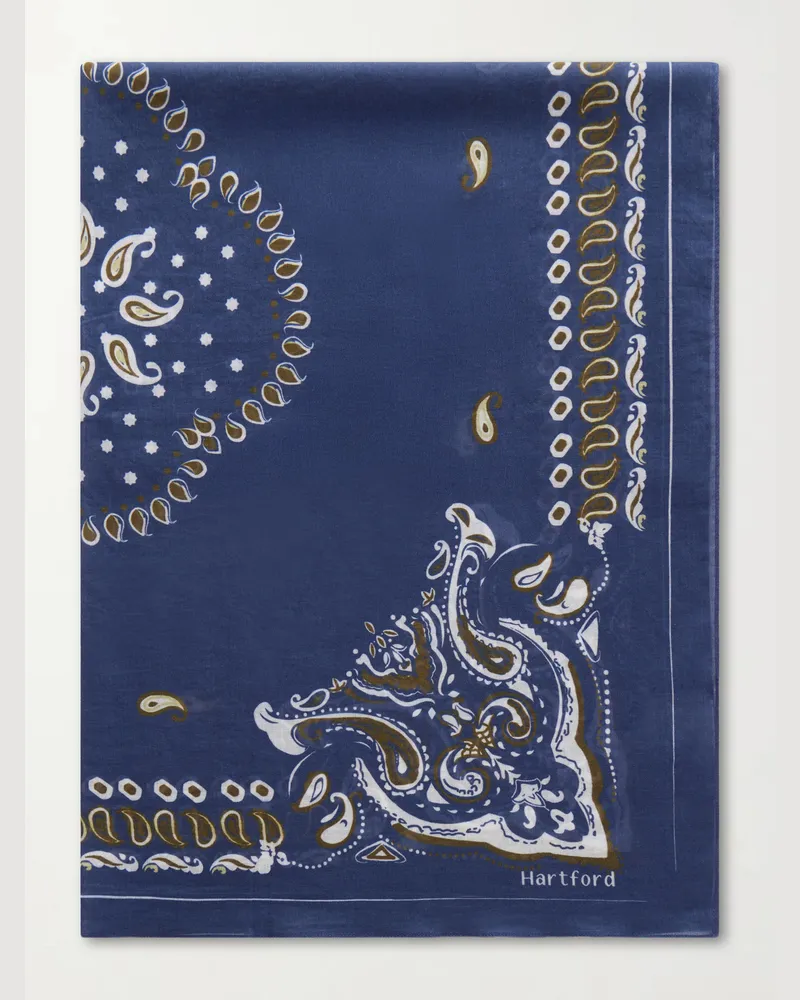 Hartford Bandana-Print Cotton-Voile Scarf Blue