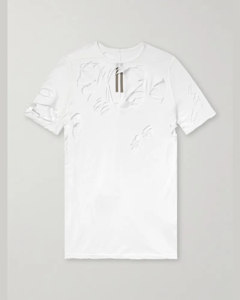 DRKSHDW by Rick Owens T-Shirt aus Baumwoll-Jersey in Distressed-Optik Weiß