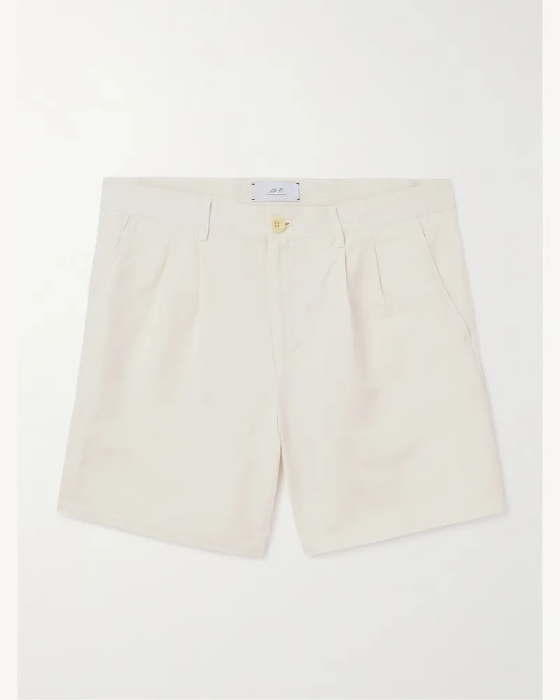 MR P. Straight-Leg Pleated Cotton and Linen-Blend Twill Shorts Neutrals
