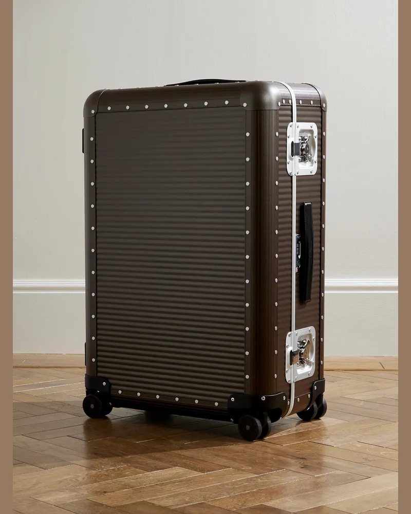 FPM Bank Spinner Koffer aus Polycarbonat und Aluminium mit Lederbesatz, 76 cm Braun