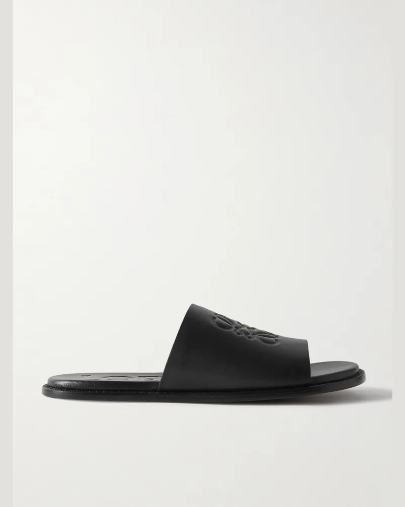 Loewe Paula's Ibiza Pantoletten aus Leder mit Logoprägung Schwarz