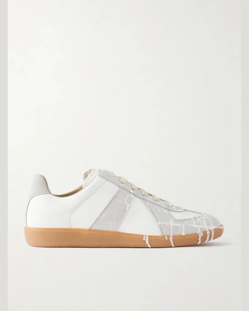 Maison Margiela Replica Paint-Splattered Leather Sneakers White