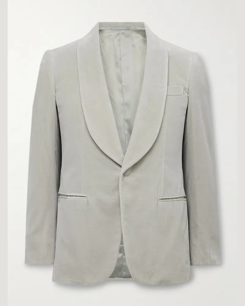 Kingsman Schmal geschnittene Smokingjacke aus Baumwollsamt mit Schalkragen Grau