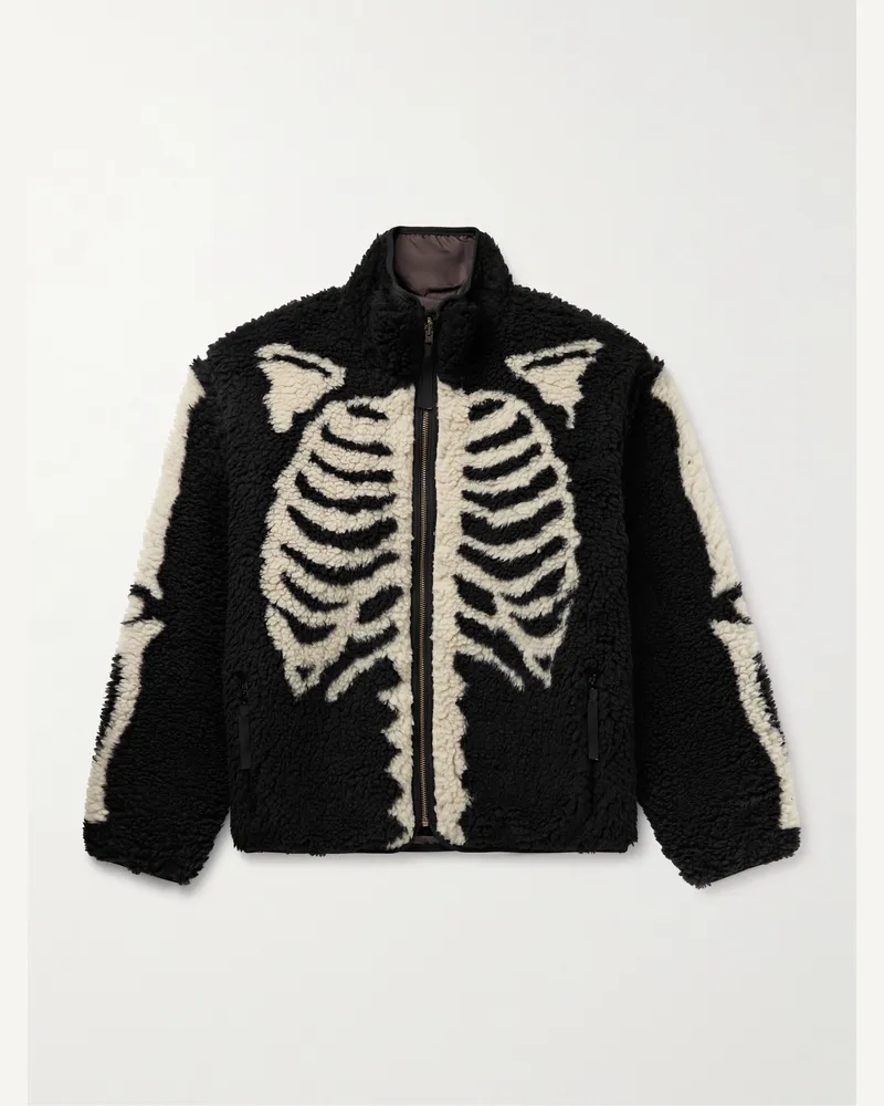 KAPITAL Bone Boa wendbare Jacke aus bedrucktem Fleece und Nylon Schwarz