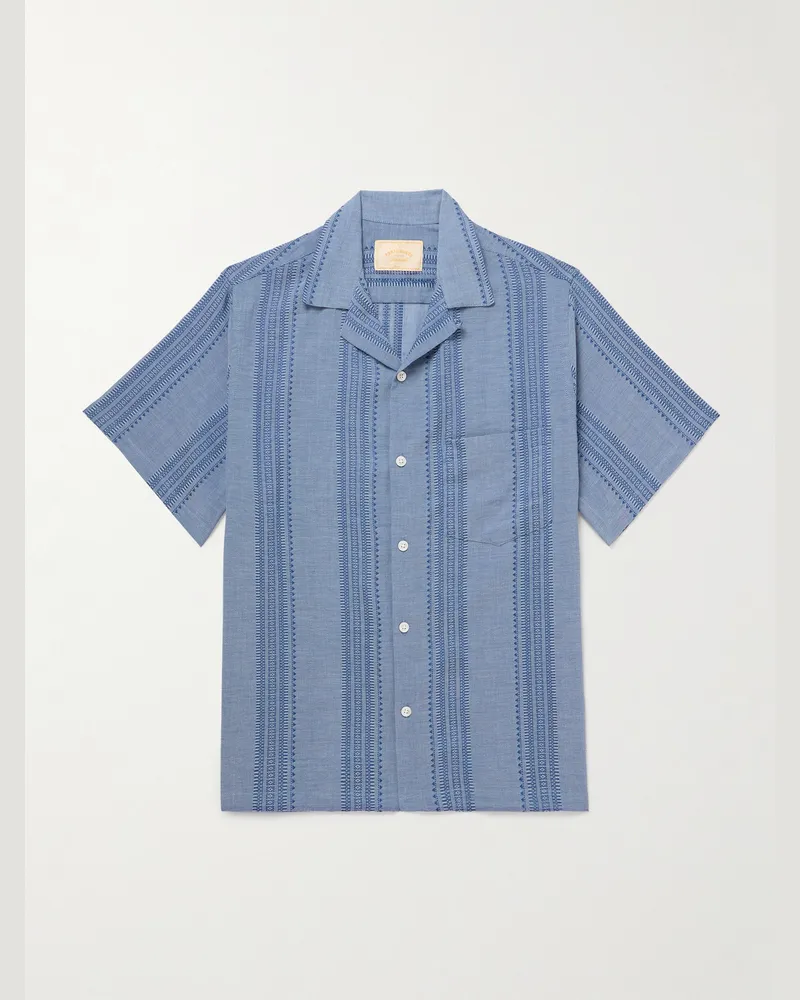 Portuguese Flannel Pacific Hemd aus gestreiftem Baumwoll-Jacquard mit wandelbarem Kragen Blau