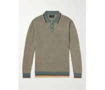 Pullover aus einer Ramie-Baumwollmischung in Wabenstrick mit Streifen und Polokragen