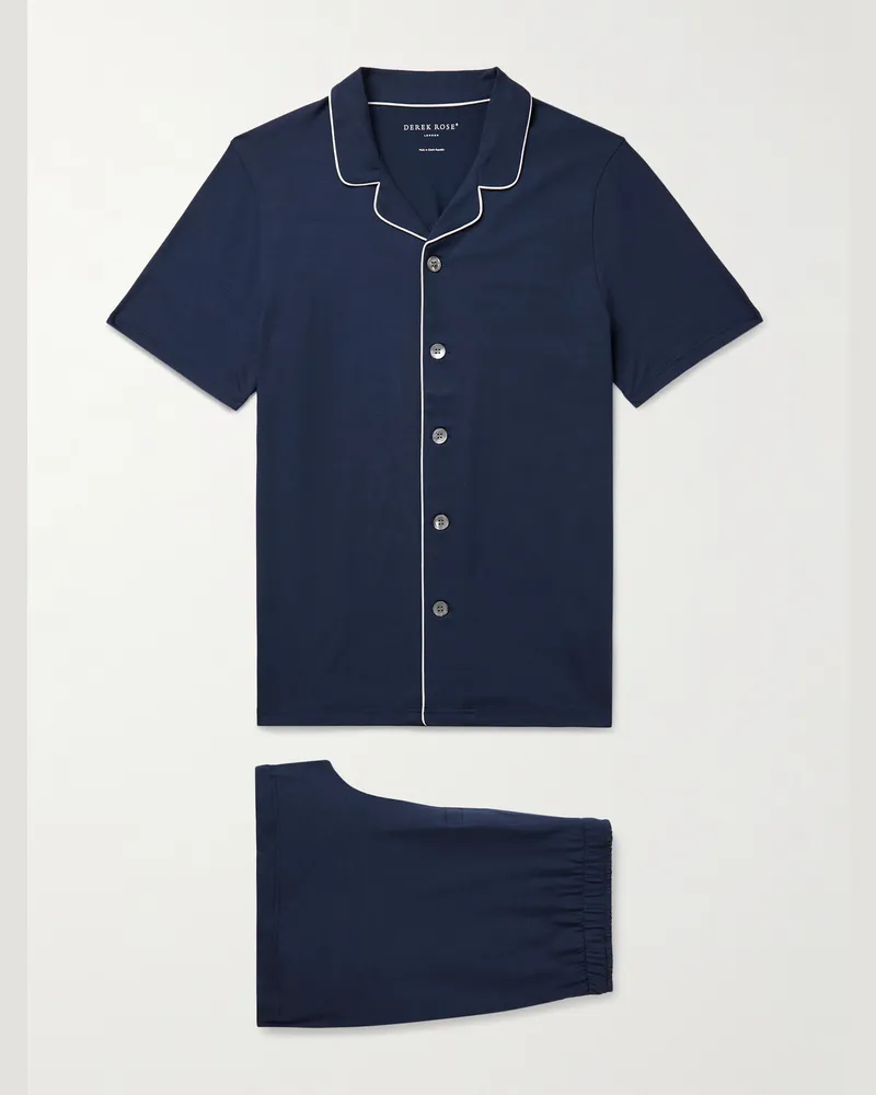Derek Rose Basel Pyjama aus Stretch-MicroModal®-Jersey Blau