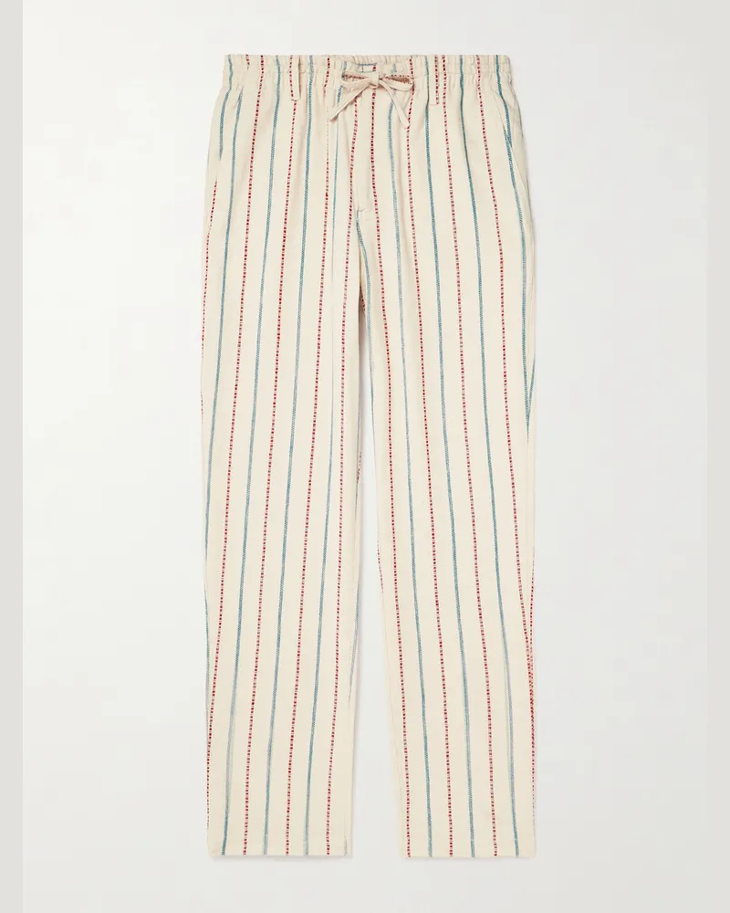 KARDO Gerade geschnittene Hose aus gestreiftem Baumwoll-Canvas mit Kordelzugbund Grün