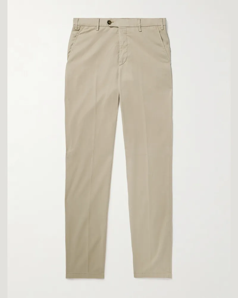 Canali Hose aus einer Stretch-Lyocell-Baumwollmischung in Stückfärbung Neutral
