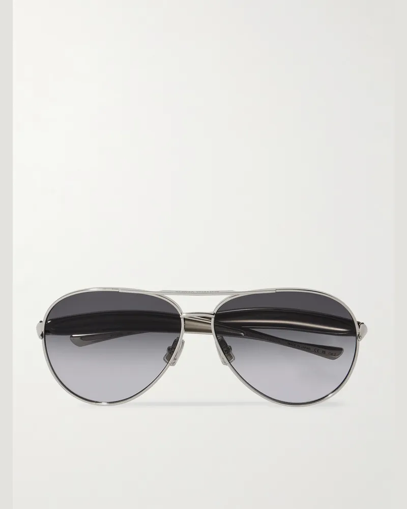 Bottega Veneta Sardine Aviator-Style Silver-Tone Sunglasses Gray