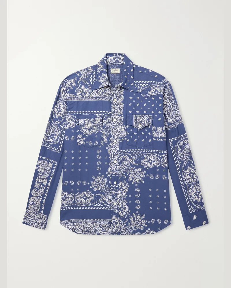 KAPITAL Bandana-Print Cotton-Poplin Shirt Blue