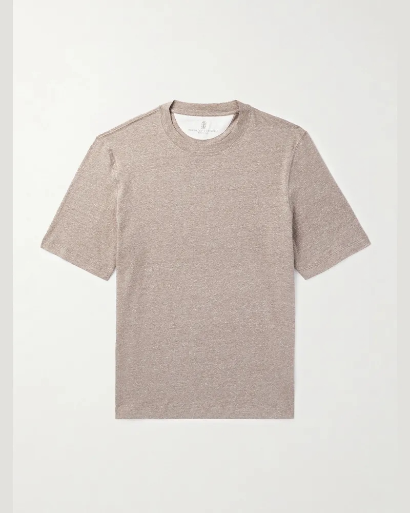 Brunello Cucinelli T-Shirt aus Flammgarn-Jersey aus einer Leinen-Baumwollmischung Braun