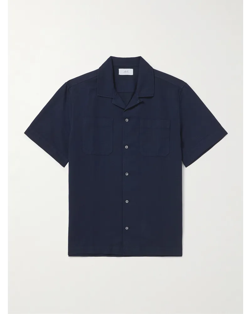 MR P. Michael Hemd aus Twill aus einer Baumwoll-Leinenmischung mit wandelbarem Kragen in Stückfärbung Blau