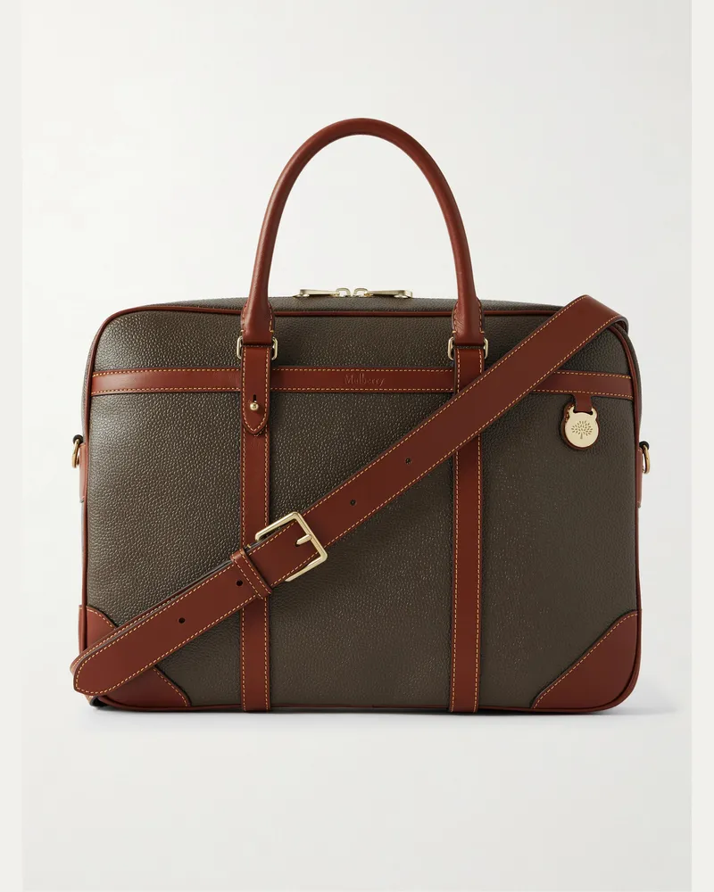 Mulberry Heritage Leather-Trimmed Scotchgrain Briefcase Brown