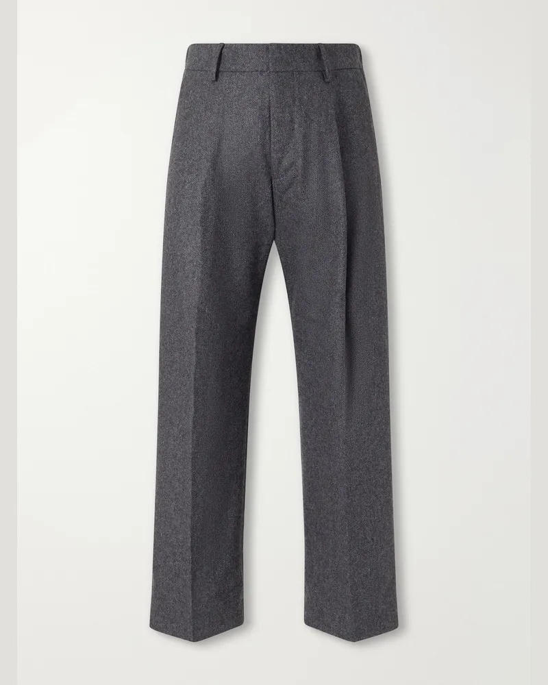 NN 07 Kay 10073 Straight-Leg Pleated Herringbone Wool-Blend Trousers Gray