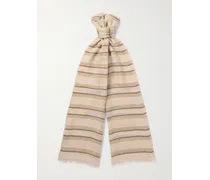Nakaumi gestreifter Schal aus einer Mischung aus Seide, Leinen und Baumwolle mit Fransen