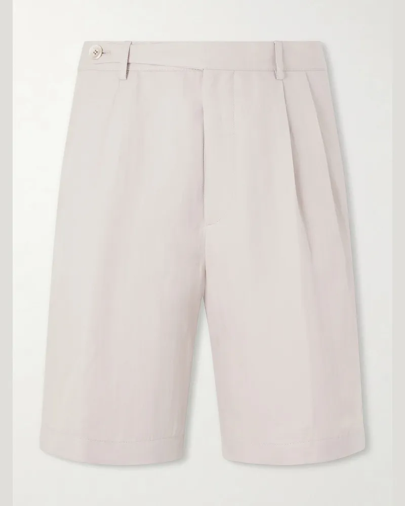 Brunello Cucinelli Wide-Leg Pleated Linen and Cotton-Blend Shorts Neutrals