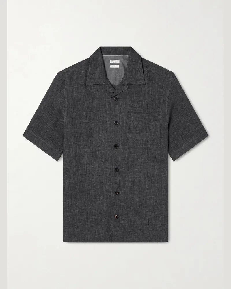 Brunello Cucinelli Hemd aus Leinen mit Reverskragen Schwarz