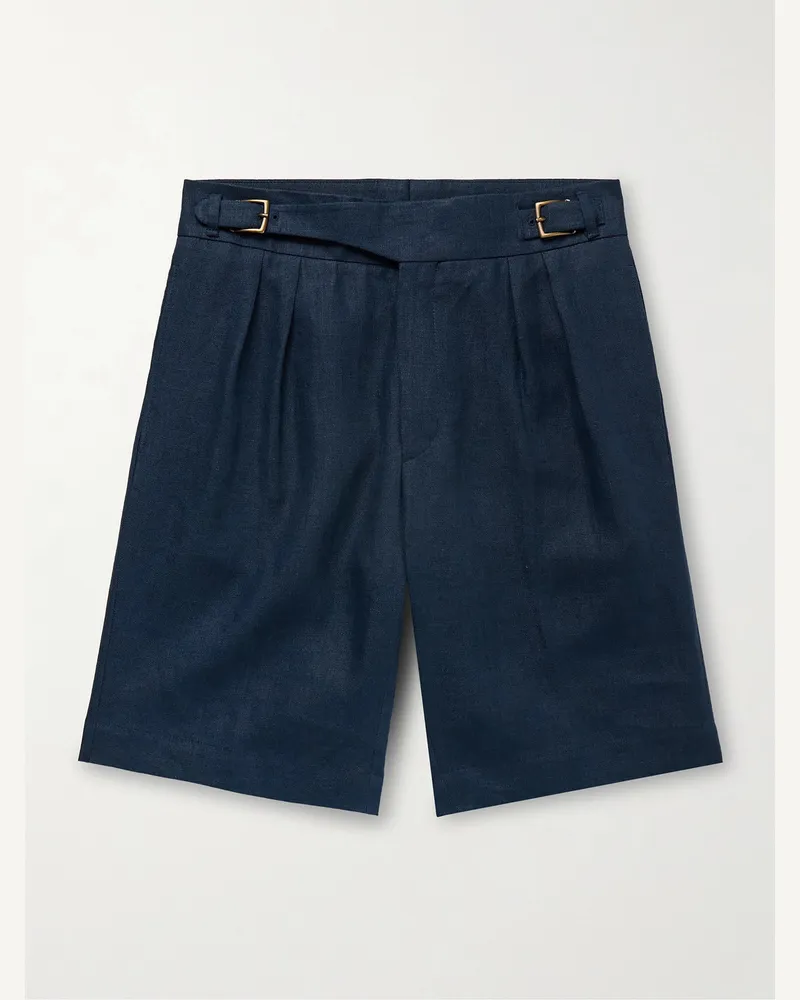 Anderson & Sheppard Gurkha gerade geschnittene Shorts aus Leinen mit Falten Blau