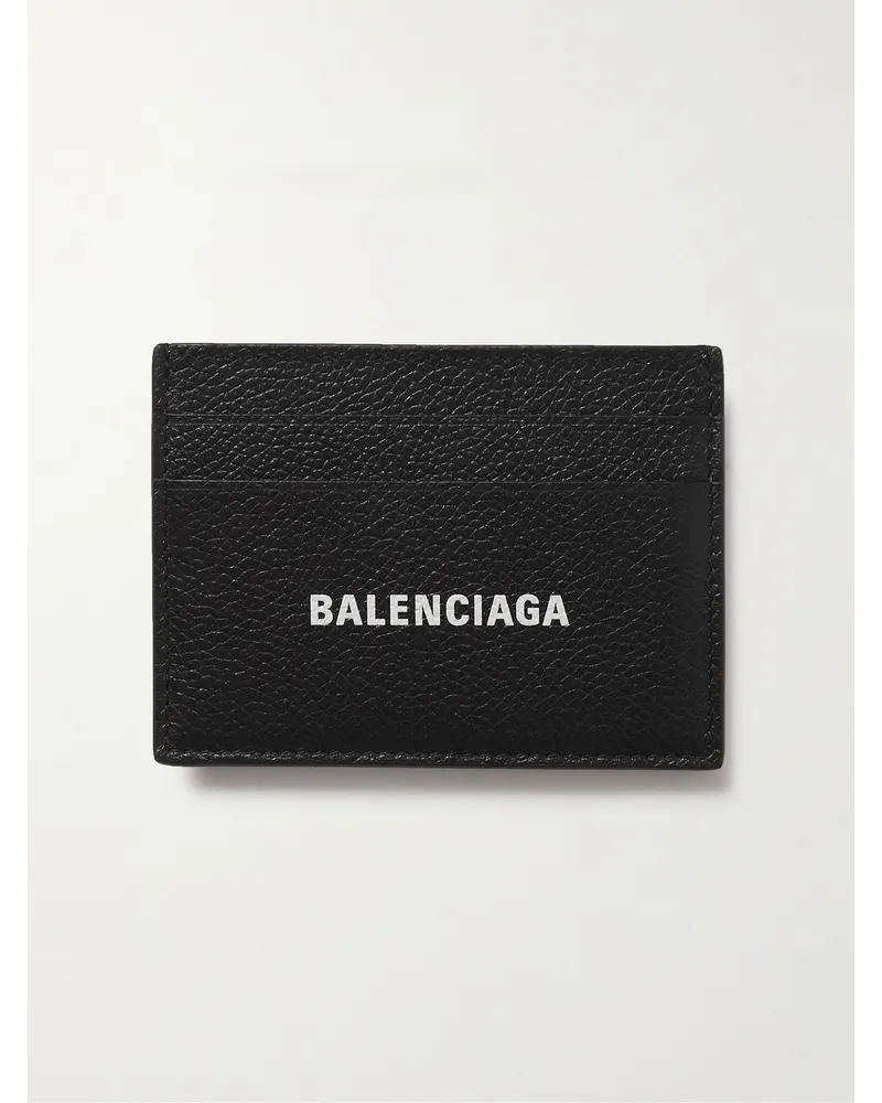 Balenciaga Kartenetui aus vollnarbigem Leder mit Logoprint Schwarz