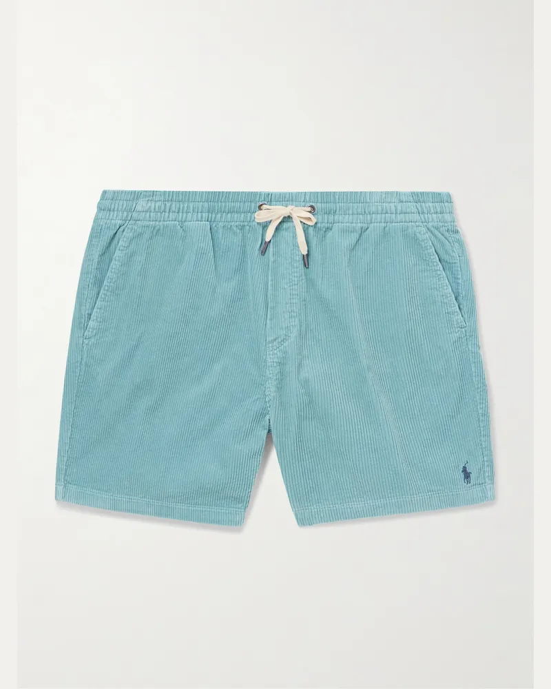 Ralph Lauren Gerade geschnittene Shorts aus Baumwollcord mit Kordelzugbund und Logostickerei Blau
