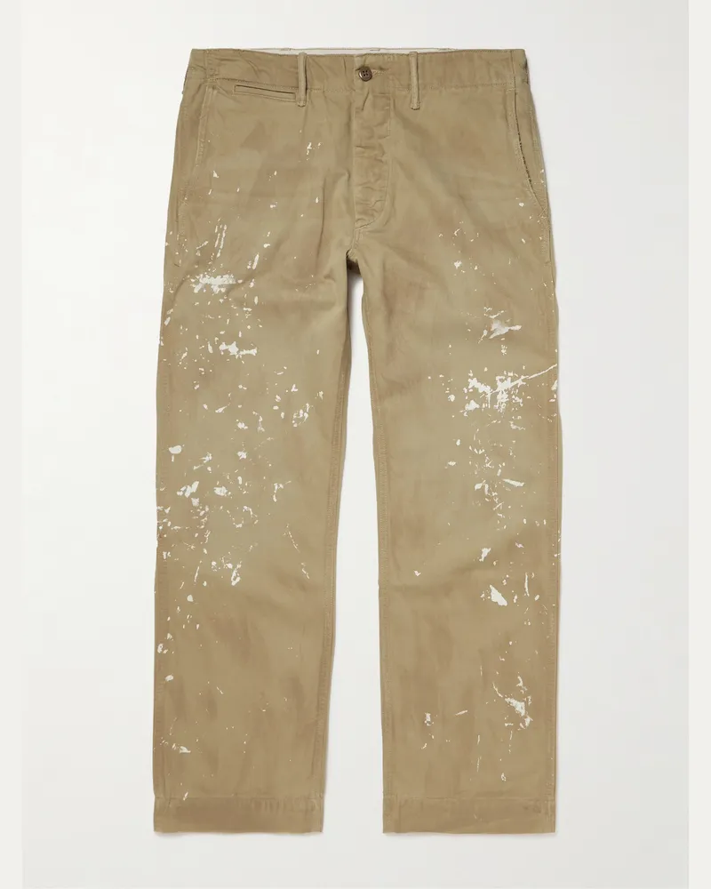 RRL Straight-Leg Distressed Cotton-Twill Pants Green